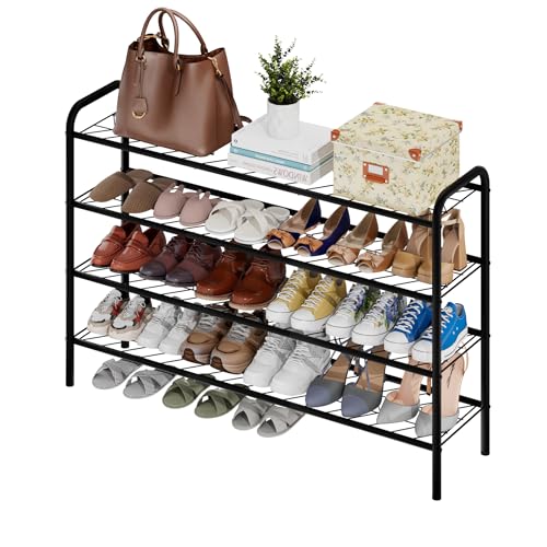 viewcare Long Shoe Rack for Closet, 4-Tier Extra Long Shoe Rack for Entryway & Garage, Black Shoe Organizer Holds 20-23 Pairs, Sturdy Metal Construction - size: 4-Tier(Extra Long)