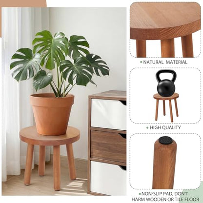 Pinkunn 3 Pcs Wood Plant Stand Indoor Plant Stand for 3-12 Inch Pots Mid-century Modern Plants Stool Plants Pot Holder Home Decor for Balcony Living Room Office Courtyard Detachable(Round Style) - style: Round Style