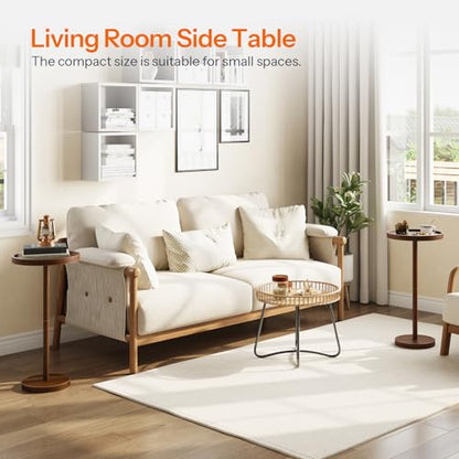 HOOBRO Small Round Side Table, Bamboo Drink Table, Coffee Martini Table with Pedestal Accent for Small Spaces in Living Room, Bedroom, Sofa Couch, Mocha MA235BZ01 - color: Mocha