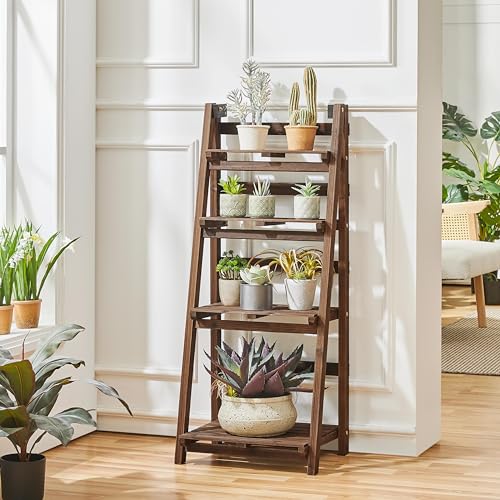 Yaheetech Foldable Shelf Wooden Ladder Shelf Plant Stand for Indoor Outdoor | Collapsible Shelf, Decorative Ladder Stand, No Assembly Folding Shelves for Living Room, Garden, Office, Kitchen, or Balcony