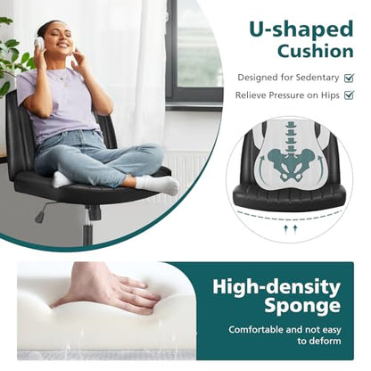 OLIXIS Criss Cross Chair, Vanity Chair, Home Office Desk | Armless No Wheels Wide Seat, Height Adjustable Swivel, Padded PU Leather, Bedroom Student Study, Black Dual Base - color: Black Dual Base
