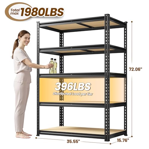 DurayLoly 5-Tier Storage Shelves, 1980LBS Adjustable Pantry Shelves, Metal Shelving Unit for Storage, Kitchen, Pantry, Closet, Laundry, Garage, 72.06" H x 35.55" W x 15.76" D - size: 72.06" H x 35.55"W x 15.76" D