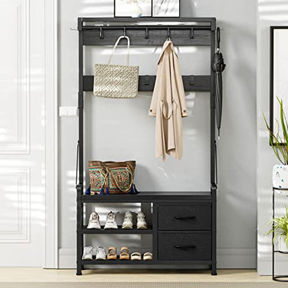 Lulive Hall Tree with Bench and Shoe Storage, 31.5” Coat Rack Freestanding | Black, 5 in 1 Intelligent Design, 17 Hooks, 2 Drawers, Handy Clothes Rail - color: Black, size: 11.8"D x 31.5"W x 70.9"H