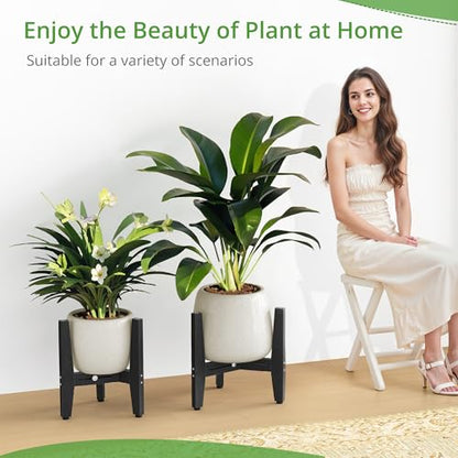 LUE BONA HDPS Plant Stand Indoor Outdoor, Adjustable Mid Century Modern Stand for Plants 8-12 Inch Pots, Black - color: Black