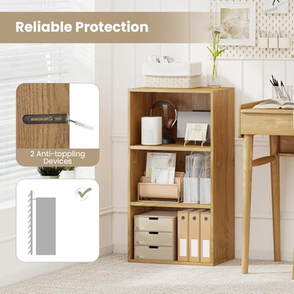 Giantex 3 Tier Bookcases Set of 2, Modern Book Shelves Cube Storage Organizer, Open Storage Cabinet Multi-Functional Home Office Bedroom Furniture Display Bookcases, Natural - color: Natural
