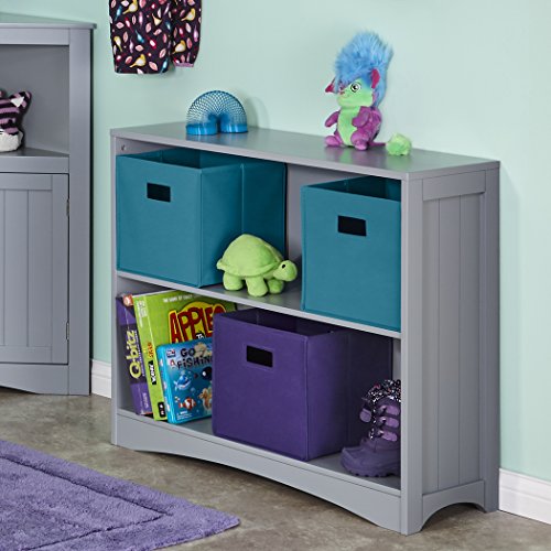 RiverRidge Kids Horizontal Bookcase with 2 Storage Book Shelves - Gray | Classic Beadboard Side Panels, Playroom Book and Toy Organizer with 2 Open Shelves, Painted MDF - color: Grey