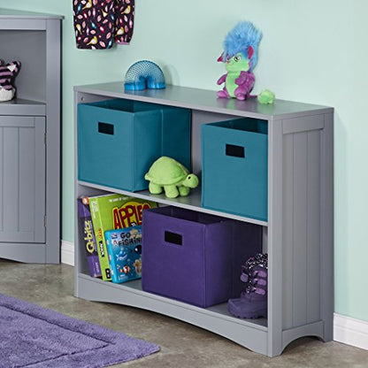 RiverRidge Kids Horizontal Bookcase with 2 Storage Book Shelves - Gray | Classic Beadboard Side Panels, Playroom Book and Toy Organizer with 2 Open Shelves, Painted MDF - color: Grey