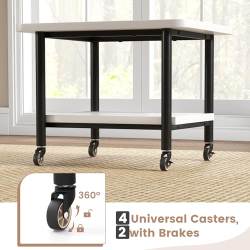 Tangkula Printer Stand with Storage, Under Desk Printer Table with 4 Wheels & Locking Mechanism, 2-Tier Rolling End Table Storage Rack for Bedroom, Living Room, Study - color: White