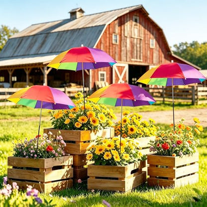 3Pack Small Garden Umbrellas for Plants Flowers Potted Outdoor UV protection 43x23.6 Mini Shade Umbrellas with Stakes Summer PatioDeocr(Height Adjustable)
