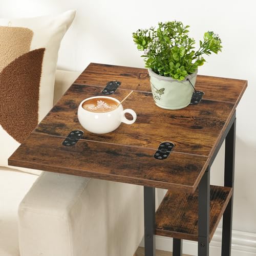 HOOBRO Foldable C Shaped End Table, C Shaped Side Table with Storage Shelf, Small Snack Table, Slide Under Couch Table for Sofa, Living Room Bedroom Small Spaces Easy Assembly, Rustic Brown BF29SF01 - color: Rustic Brown + Black
