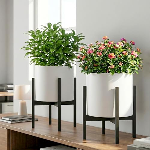 FaithLand Mid Century Plant Stand Indoor Outdoor (EXCLUDING 8" Plant Pot), Metal Planter Stand, Potted Plant Holder, Black, Hold Up to 8 Inch Planter - Upgraded Design - size: 8 inch