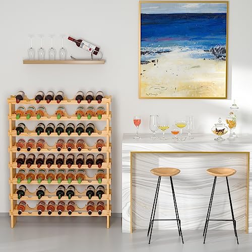 Domax Wine Rack Freestanding Floor - Bamboo Wooden Stackable 8 Tiers 72 Wine Bottle Holder Storage Racks for Kitchen, Bar, Pantry and Cellar (Yellow) - color: Yellow