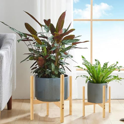 RETON Wood Plant Stand Indoor, Mid Century Modern Indoor Plant Stand, Wooden Plant Holder, Modern Bamboo Flower Pot Stand for Indoor, Outdoor, Garden, Yard, Office (13in, Large) - size: Large