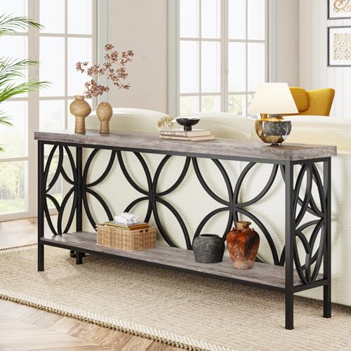 Tribesigns 70.9-Inch Narrow Sofa Table, Industrial Long Sofa Table Behind Couch, Entry Console Table with Storage for Entryway, Living Room, Foyer, Unique Design, Vintage Grey - color: Grey