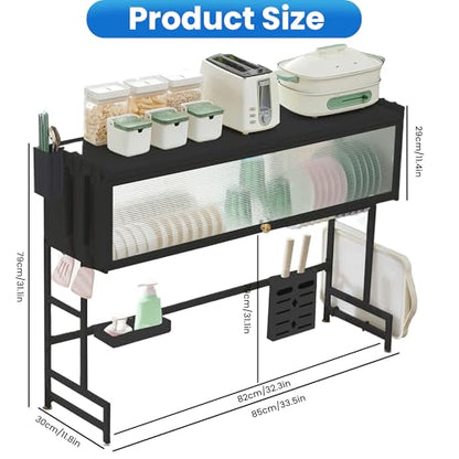 ASIEIT Dish Drying Rack, 3-Tier Over The Sink Dish Drying Rack, 33.5" Over Sink Dish Rack for Small Kitchen, Space-Saving Dish Rack with Cover, Baskets, Utensil, Large Sink Storage Organizer Black