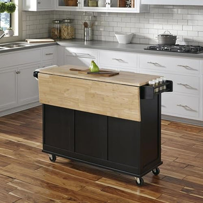 Homestyles Dolly Madison Black Mobile Kitchen Island Cart with Wood Drop Leaf Breakfast Bar - color: Black