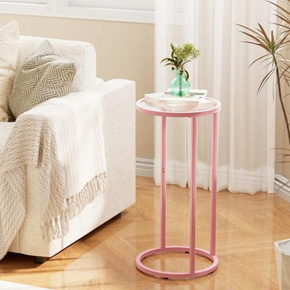 C Table Side End Table,Glass Couch Table Set of 2, Round Sofa End Table with Metal Frame, Small Snack Table for Living Room, Bedroom, Small Spaces, Easy Assembly (Pink,2pcs) - color: Pink