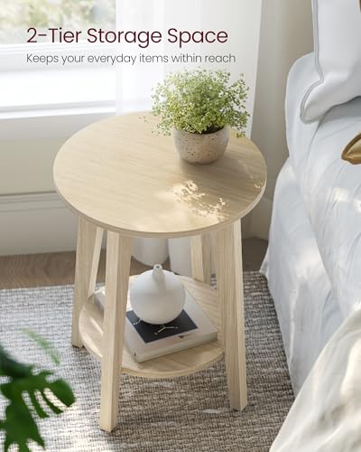 VASAGLE MAEZO Collection - Side Table, 2-Tier Small Round End Table, Nightstand with Tapered Legs, Curved Transitions, for Small Spaces, Living Room, Bedroom, Natural Beige ULET283N01 - color: Natural Beige, size: 1 pack