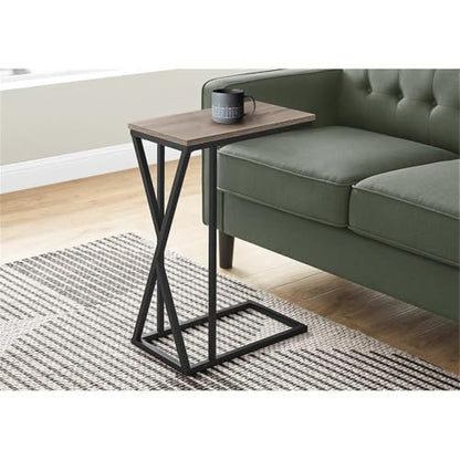 BOWERY HILL C-Shaped Accent Table, 25.25" H x 10.25" W x 18.50" D, Metal Frame with Dark Taupe Wood-Look Top, Lightweight Side Table for Living Room, Bedroom or Sofa Snack Use