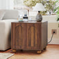Samll Square Side Table with Charging Station, Mid Century Modern Nightstand with Storage for Bedroom Bed, Small Accent Table with Doors for Living Room Couch Sofa Chair, Office Desk - Walnut - size: Walnut-door
