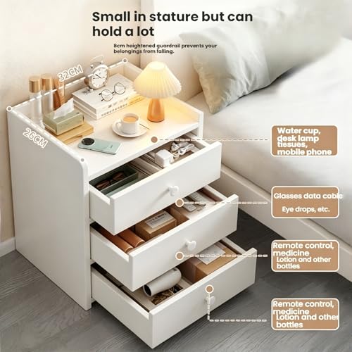 White NightStand Modern Small Home Side Tables Bedside Table with Drawers Bedroom Storage Cabinet Rental Room Living Room(12.6x10.2x18.9inch) Need to Assemble by oneself