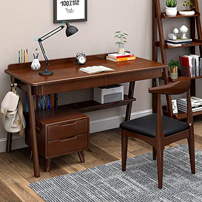 Ytaoka Solid Wood Writing Desk, 47" Mid-Century Modern Walnut Desk, Home Office Computer Desk with 2 Drawers and Storage Shelf, Laptop Desk, Study Table, Work Desk Station