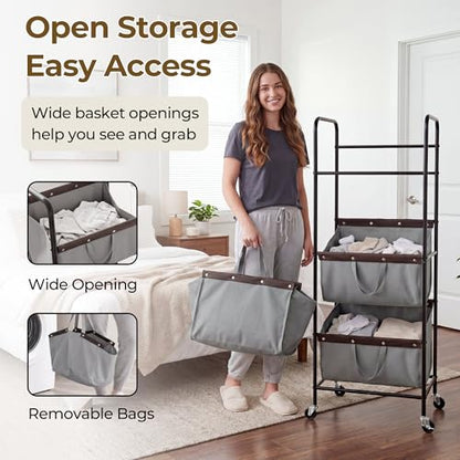 GRANNY SAYS 3 Tiered Laundry Sorter, Narrow Hamper Cart with Wheels, Grey - color: Grey