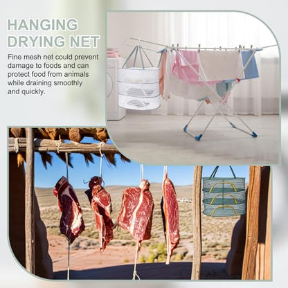MECCANIXITY 24" Herb Drying Rack Hanging 3 Layer Hanging Mesh Net Collapsible Food Drying Fish Net with Zipper for Fish Buds Fruit Dehydrated Goods Vegetables Clothes, Green