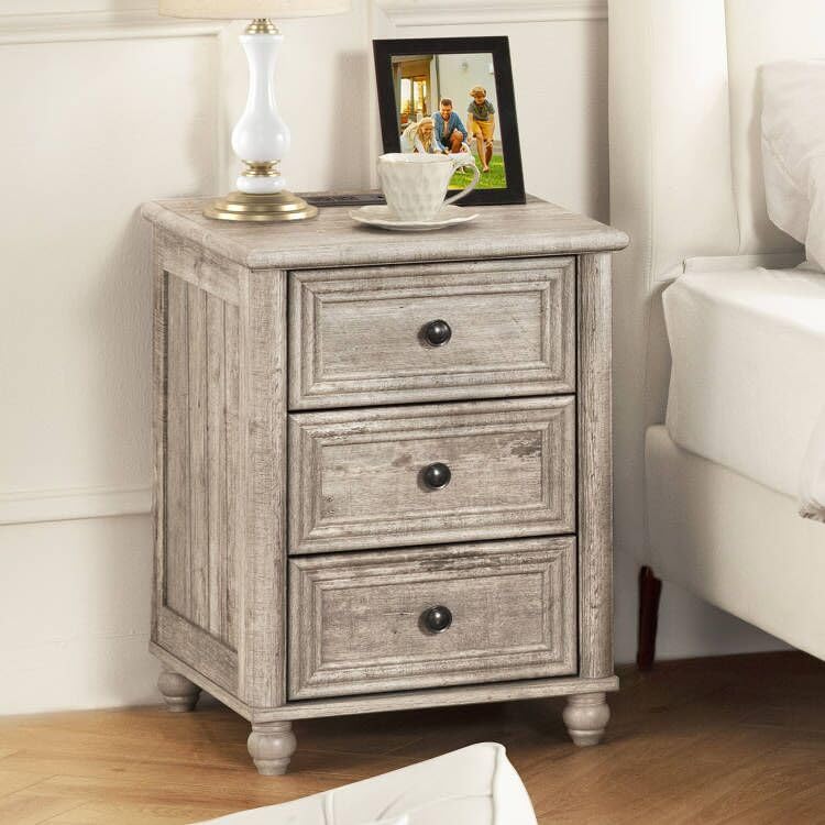 RWYHG 18" Nightstands Set of 2 with Charging Station & 3 Drawers | Farmhouse Modern Night Stand, Bedside Table with Metal Handle, Grey Bed Side End Tables for Bedroom Living Room - color: Gray Oak, size: 18"D x 18"W x 24"H (3 Drawers)