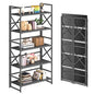 4NM 5 Tiers No Assembly Book Shelves, 51.2" H Folding Bookshelf Bookcase Open Industrial Foldable Shelves for Bedroom, Living Room, Home Office - All Black - color: All Black, size: XX 5-Tier