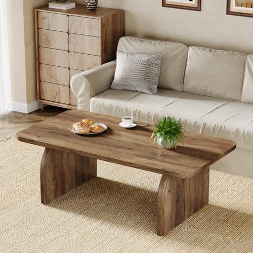 Tribesigns Rectangle Coffee Table, 47-Inch Wood Rectangular Living Room Table, Farmhouse Accent Center Low Cocktail Tea Table with Sturdy Base & Rounded Corners, Easy Assembly (Rustic Brown) - color: Rustic Brown