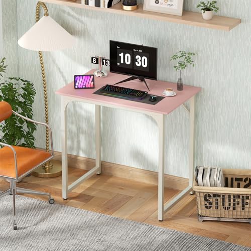 Dkelincs 32 Inch Small Computer Desk Home Office Desk Writing Desk Modern Simple Style Study Work Table with Metal Frame, Easy Assembly, Adjustable Feet, Water-Resistant, Scratchproof Surface, Pink - color: Pink, size: 32 Inch
