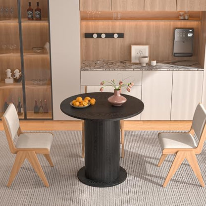 31.5 inch Round Dining Table for 2, Modern Farmhouse Kitchen Table, Small Circle Dining Tables with Wood Strip Base for Kitchen Living Room (Black) - color: Black
