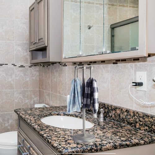 17 Inch Stainless Steel Hand Towel Holder Double Stand Hand Towel Ring for Washcloths or dishcloths Non-Slip Base Free Standing Towel Rack for Bathroom Kitchen (Brushed) - color: Brushed