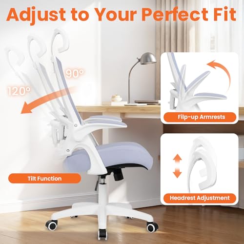 NEO CHAIR Office Desk Chair Gaming Computer High Back Support Mesh Comfy Seat with Adjustable Ergonomic Headrest Lumbar Rolling Flip-up Armrests and Wheels (Purple) - color: Purple