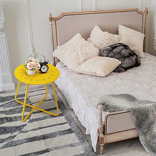 danpinera Outdoor Side Tables with Flower Cut Outs, Weather Resistant Steel Patio Side Table, Small Round Outdoor End Table Metal Side Table for Patio Yard Balcony Garden Yellow - color: Yellow