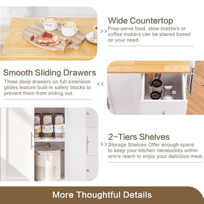 SUNLEI Kitchen Island with Storage Cabinet & Foldable Drop Leaf, Buffet Sideboard Cabinet, Cart Handle for Towel Rack, Drop Leaf, Portable Islands for Kitchen (Stylish White, 39.7-INCH) - size: 39.7 INCH, style: White