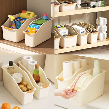 2 Pack Roll Out Plastic Organizer Bins, Tall Under Sink Organizer with Handle for Kitchen, Bathroom and Pantry, Multi-purpose Slim Storage Bin On Wheels, Laundry Room Organizers and Storage
