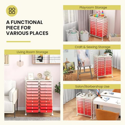 DREAMADE Rolling Cart with Storage Drawers, Utility Cart with Removable Plastic Drawers, Lockable Wheels, Art Cart for Classroom Organization Art Supplies Office Scrapbook (20 Drawers, Mixed-pink) - color: Mixed-pink, style: 20 Drawers