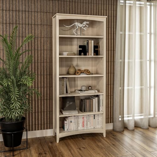 Camaflexi Shaker Style 6 Shelf Bookcase/Solid Wood / 72 inch Tall/Adjustable Shelving/Closed Back/Display Bookshelf for Living Room, Bedroom, Home and Office, Light Oak - color: Light Oak, size: 72"