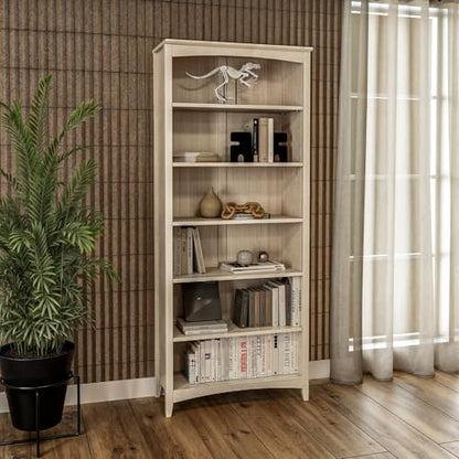 Camaflexi Shaker Style 6 Shelf Bookcase/Solid Wood / 72 inch Tall/Adjustable Shelving/Closed Back/Display Bookshelf for Living Room, Bedroom, Home and Office, Light Oak - color: Light Oak, size: 72"
