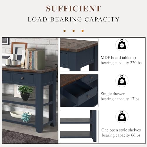 LKTART Solid Wood Console Table for Entryway;Sofa Table with Storage | 48.8 Inch Blue Real Wood Farmhouse Console Table with Drawers;Entry Way Table for Living Room,Foyer,Hallway;Easy Assembled - color: Blue