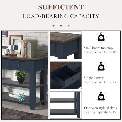 LKTART Solid Wood Console Table for Entryway;Sofa Table with Storage | 48.8 Inch Blue Real Wood Farmhouse Console Table with Drawers;Entry Way Table for Living Room,Foyer,Hallway;Easy Assembled - color: Blue