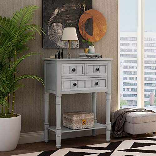 P PURLOVE Narrow Console Table, Farmhouse Entryway Table Slim Sofa Table with Three Storage Drawers and Bottom Shelf, Wood Entry Table for Living Room,Easy Assembly,Gray Wash - color: Gray Wash