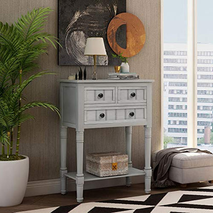 P PURLOVE Narrow Console Table, Farmhouse Entryway Table Slim Sofa Table with Three Storage Drawers and Bottom Shelf, Wood Entry Table for Living Room,Easy Assembly,Gray Wash - color: Gray Wash
