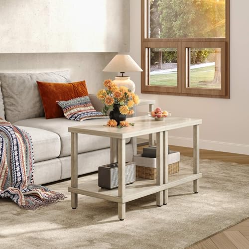 MMEOLUOOK Large End Table Square Side Table Modern Sofa Table 20 Inch Industrial Coffee Table NightStand with 2-Tier Storage Shelf for Living Room Bedroom Oak Grey MLBZ06Z - color: Oak Grey