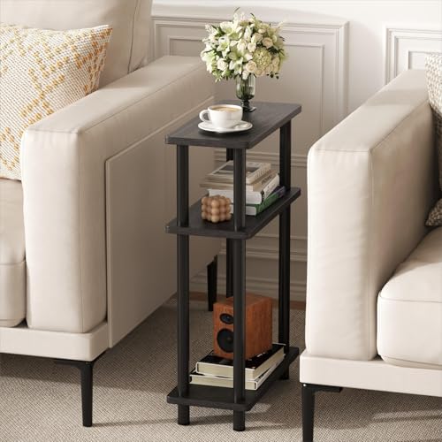 Apicizon Small Narrow Side Table, 3-Tier Skinny End Table with Storage Shelf, Slim Nightstand Bedside Table for Small Spaces, Living Room, Bderoom, Black - color: Black, style: Narrow Side Table