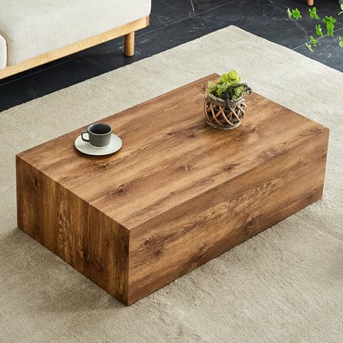 39" Rectangular Compact Coffee Table,Small Cube End Table,Modern Side Table with Stylish Wood Grain Pattern,Minimalist Accent Table for Living Room,Office,Apartment,Nightstand(Log Wood,39") - color: Log Wood,39"