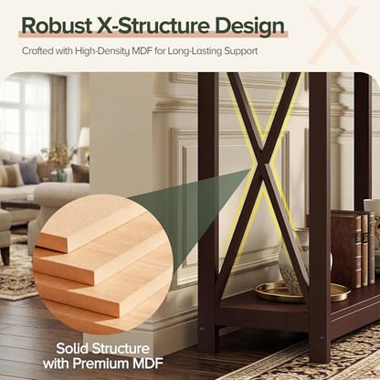 ZENY Console Table, Entryway Table, Narrow Sofa Table with 2-Tier Shelves, Entrance Table for Living Room, Hallway, Foyer (Brown) - color: Brown, size: 39.4"W
