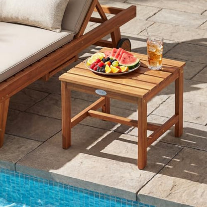 Tangkula Patio Acacia Wood Side Table, 17" Square End Table with Slatted Tabletop, Outdoor Wooden Accent Bistro Table for Backyard, Poolside, Garden, Porch, Indoor (Natural,1)